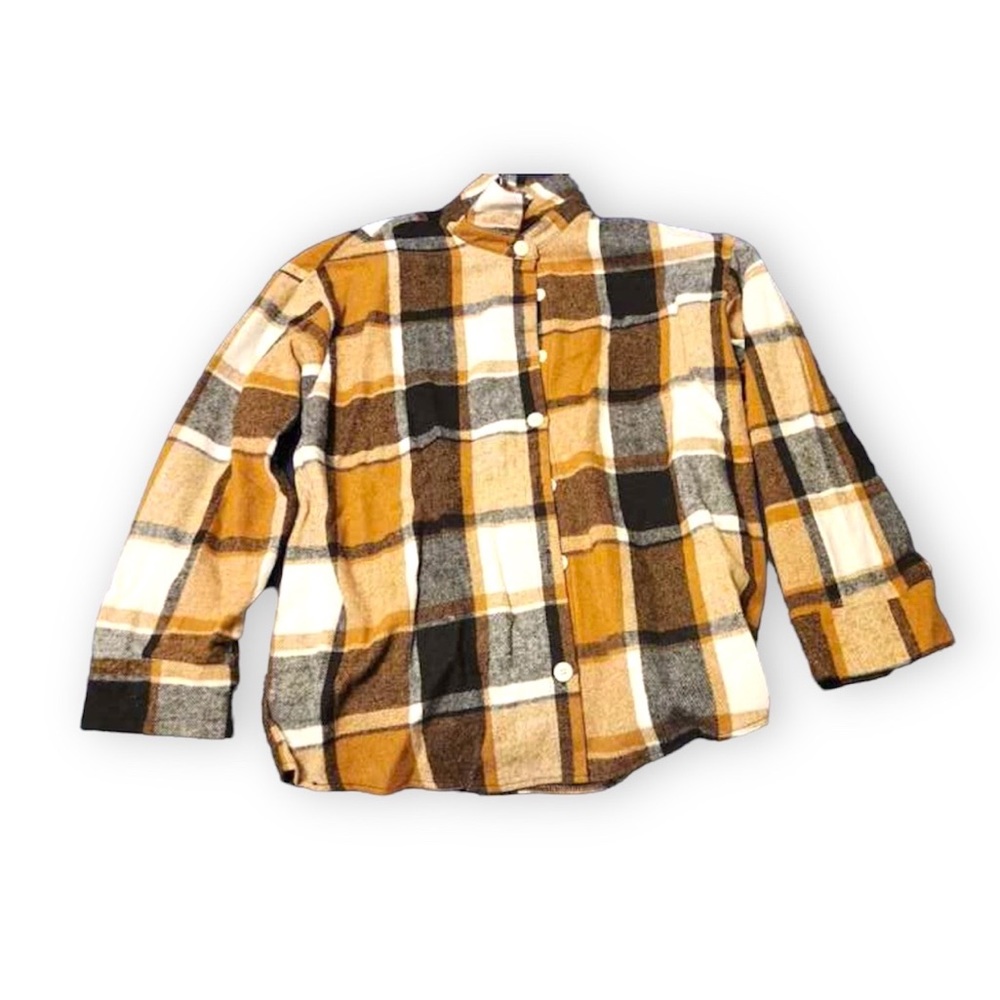New Bohemian Casual Khaki Soft Collard Plaid Print Button Front Blouse Large - Picture 8 of 11